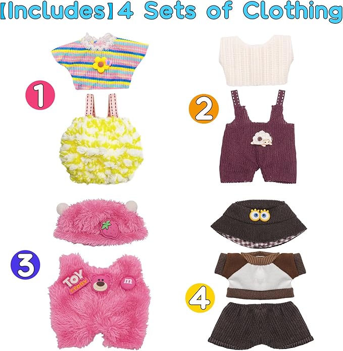 4 Pack—17cm Doll Clothes,Premium Doll Outfit with Accessories,Doll Princess Skirt,Cute Clothes Outfit for 17cm Dolls,End Dolls Fashion Clothing Set(No Dolls and Shoes) (Set N)