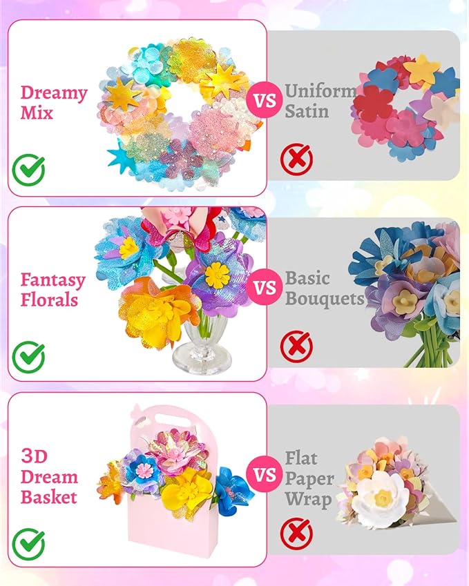 DIY Art Flower Toys Include Extra Accessories Set, Arts and Crafts Activity Kit for Kids, Flower Garden Building Toys for Girls, Birthday Gifts for 3 4 5 6 7 8 9 10 11 12 Year Old Girls (Pink)