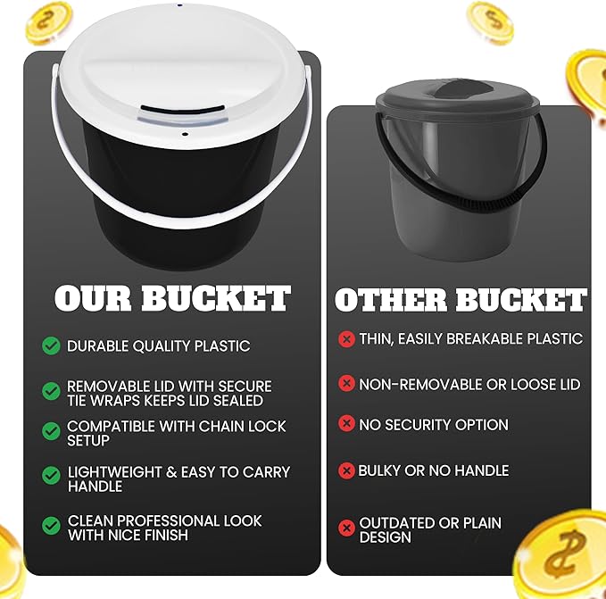 Plastic coin collection Bucket with removable lid and handle charity donation collection money box pail for fundraising with top slot for tickets raffles and money 7.5"Hx8.3"Diameter(multicolor)4 pack