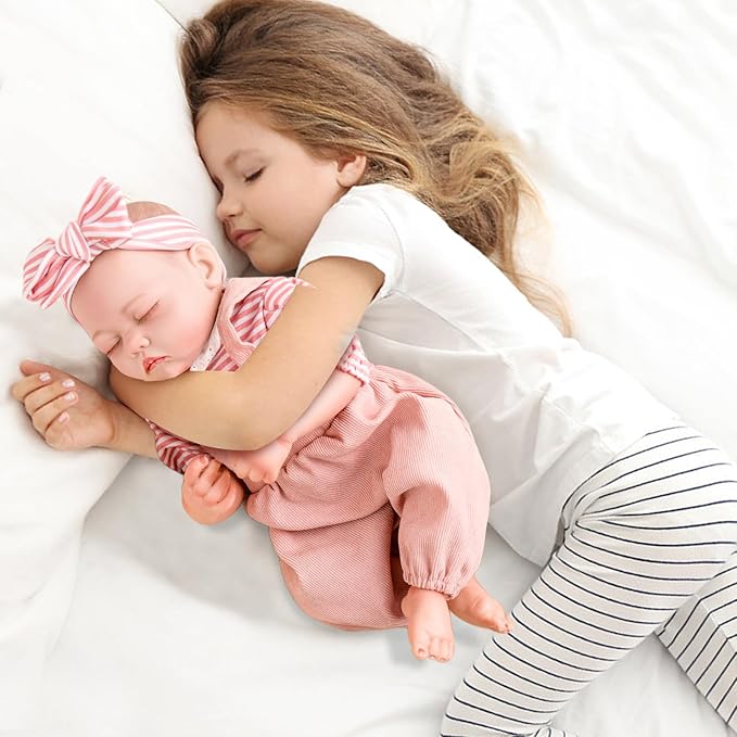Jirachi Lifelike Reborn Baby Dolls Girl, 18-inch Full Vinyl Body Sleeping Newborn Real Baby Doll Adorable Pink Realistic Baby Dolls with Feeding Kit Gift for Kids Age 3+