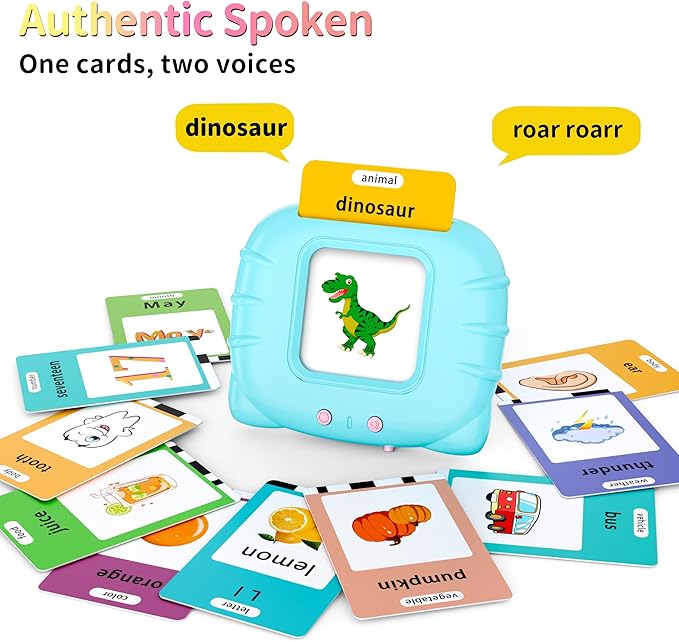 Educational Toys Talking-Flash-Cards, Christmas Birthday Gifts for Boys 1 2 3 4 5 6 Year Old, Learning Toys with 252 Sight Words, Montessori Pocket Speech for Toddlers Ages 1-6, Blue
