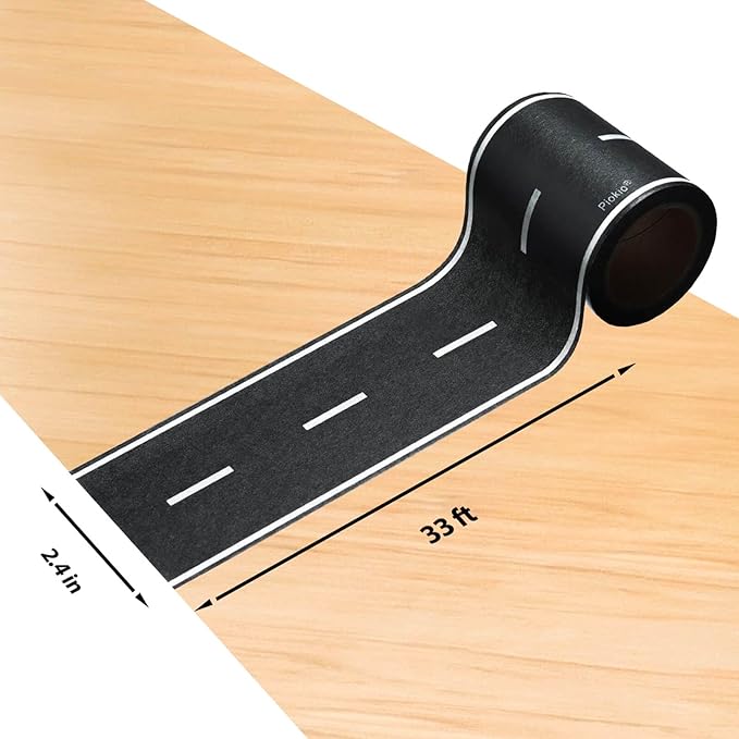 Piokio 2 Rolls of Black Road Track Tape, Race Cars Decorations for Kids Birthday Party, 33" x 2.4" Each Roll