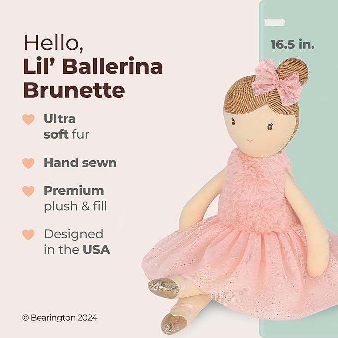 Bearington Collection Plush Ballerina Doll Soft Ballet Stuffed Animals - Dance Recital Gifts for Girls - Julia 16.5"