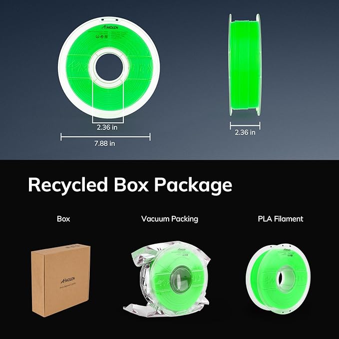 AMOLEN 3D PLA Printer Filament, 1.75mm Glow in The Dark Green PLA Filament for 3D Printing, Best with UV Lamps, 1kg Spool (2.2lbs), Dimensional Accuracy +/- 0.02 mm, Fit Most FDM 3D Printers