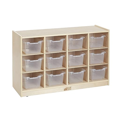 ECR4Kids 12 Cubby Tray Cabinet with Scoop Front Storage Bins , Classroom Furniture, Clear, 12-Piece