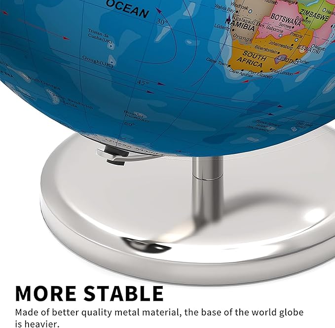 Orionstar 13" Large World Globe with Stand, Educational Globe for Kids Learning, Colorful HD World Map Details, Illuminated Globes Lamp with Stable Heavy Metal Base, LED