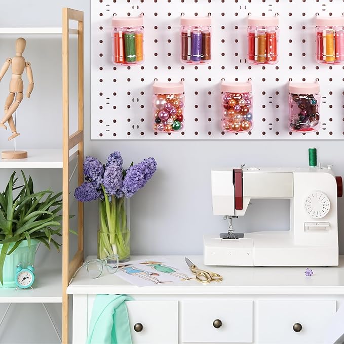 Unittype 20 Set Pegboard Organizer Accessories Peg Boards Jars with Lids Plastic Pegboards Bins Storage Containers Clear Peg Board Wall Organizer for Garage Sewing Office Home Supplies(Pink)