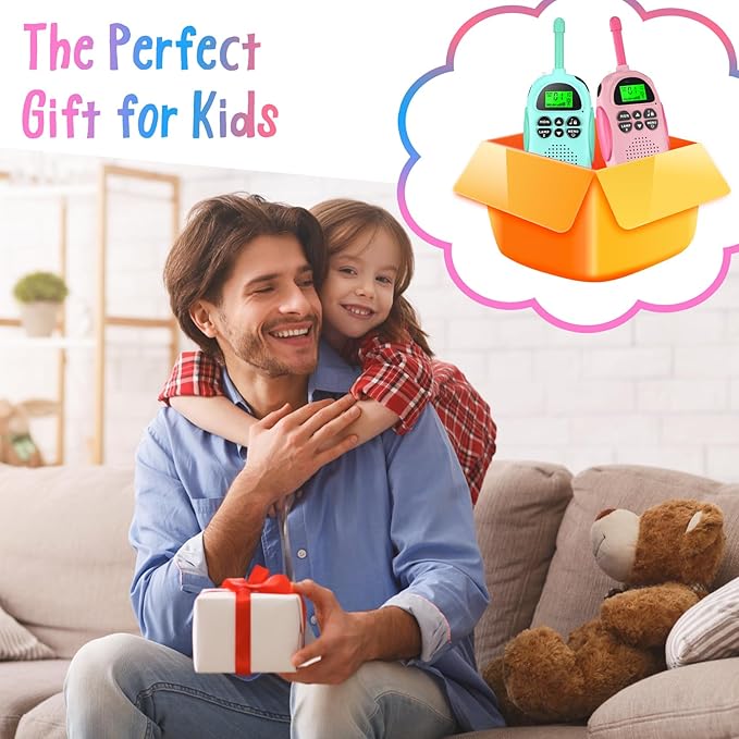 Walkie Talkies for Kids Rechargeable, Toys for Ages 3-12 Boys Girls, 2 Pack Handheld Long Range 2-Way Radios, Birthday Gifts,Christmas Stockings, Outdoor Camping, Family Games, Hiking