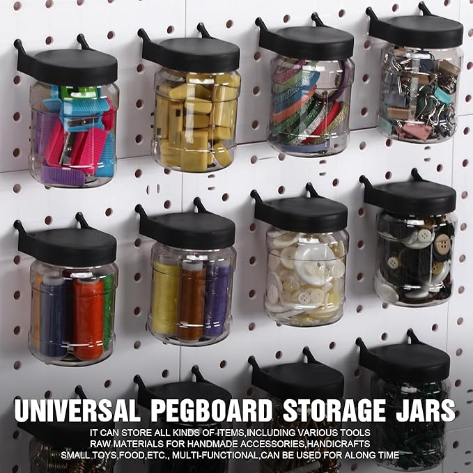 Unittype 20 Set Pegboard Organizer Accessories Peg Boards Jars with Lids Plastic Pegboards Bins Storage Containers Clear Peg Board Wall Organizer for Garage Sewing Office Home Supplies(Clear Black)