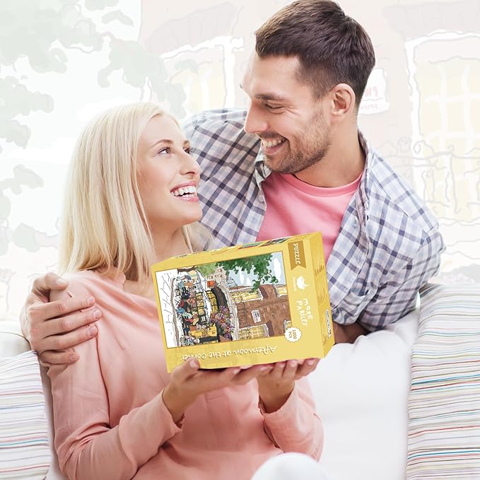MOMIBOOK Puzzles for Adults 1000 Piece Jigsaw Puzzles of Afternoon at The Corner, Painting Image Sotre Puzzle Challenging Hard Impossible Puzzle, Funny Toys & Games Christmas Birthday Gifts