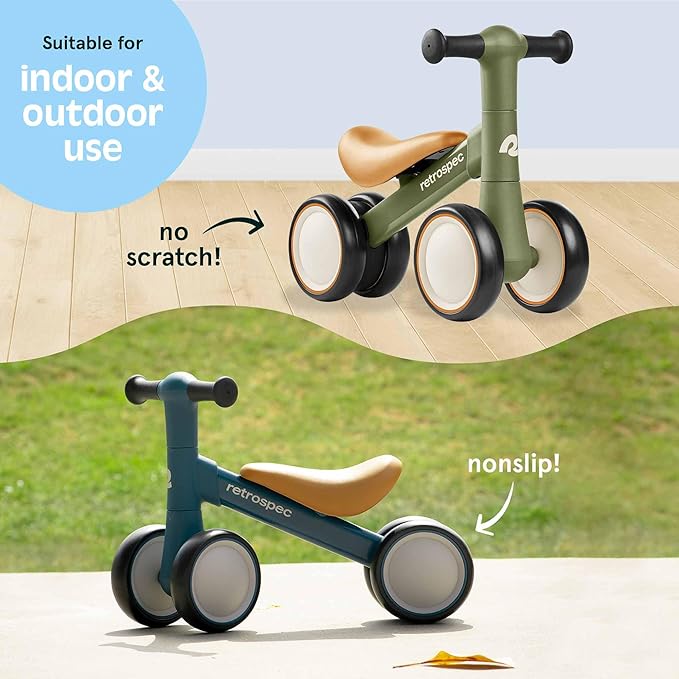 Retrospec Cricket 2 Baby Walker Balance Bike with 4 Wheels - Safe Learning Toy for Ages 12-24 Months - Scratch-Resistant Indoor Outdoor Toddler Riding Toy with Steering Limit & Soft Grips