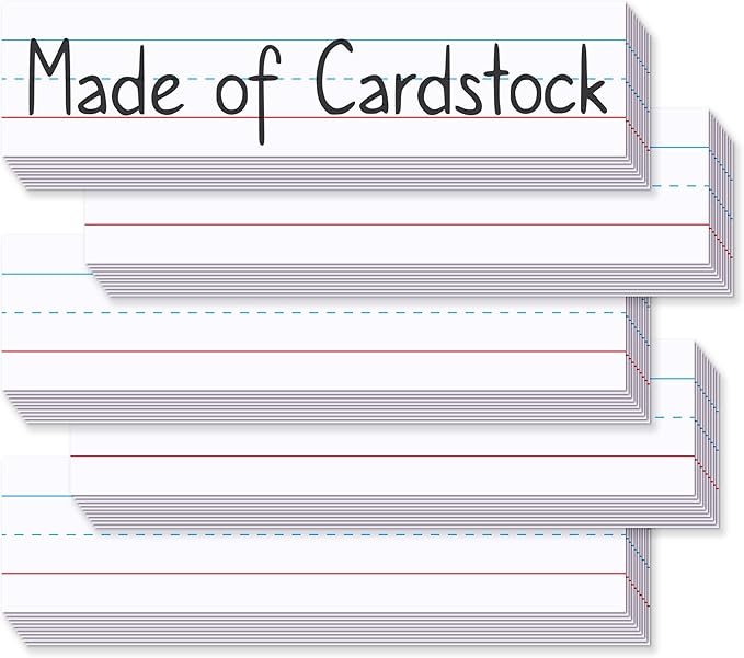 Chell Short Sentence Strips Cardstock 3” x 12”, White Ruled Word Learning Strips Nameplates for Teacher Supplies, Pack of 80