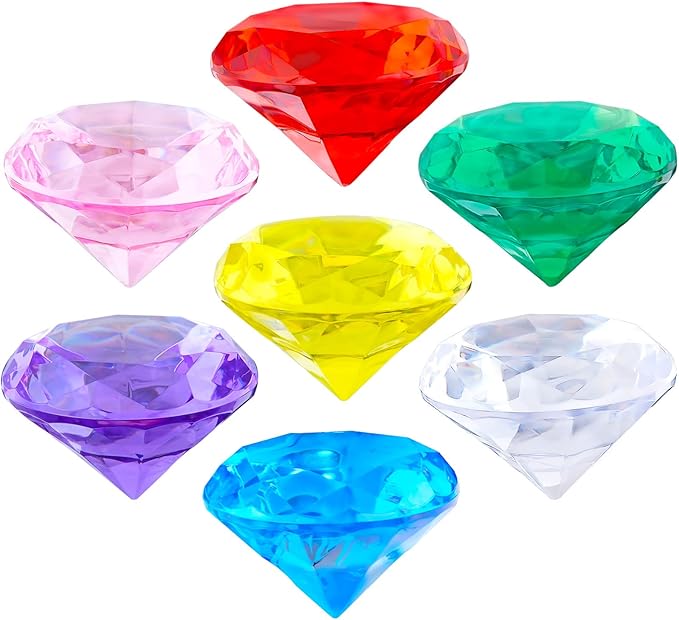 Niceup 60mm Large Diving Gems Pool Toys for Kids 7PCS 2.36in Acrylic Fake Jewel Gemstones Princess Mermaid Dive Party Favors Swimming Toys Red Blue Purple Green Clear Yellow Pink