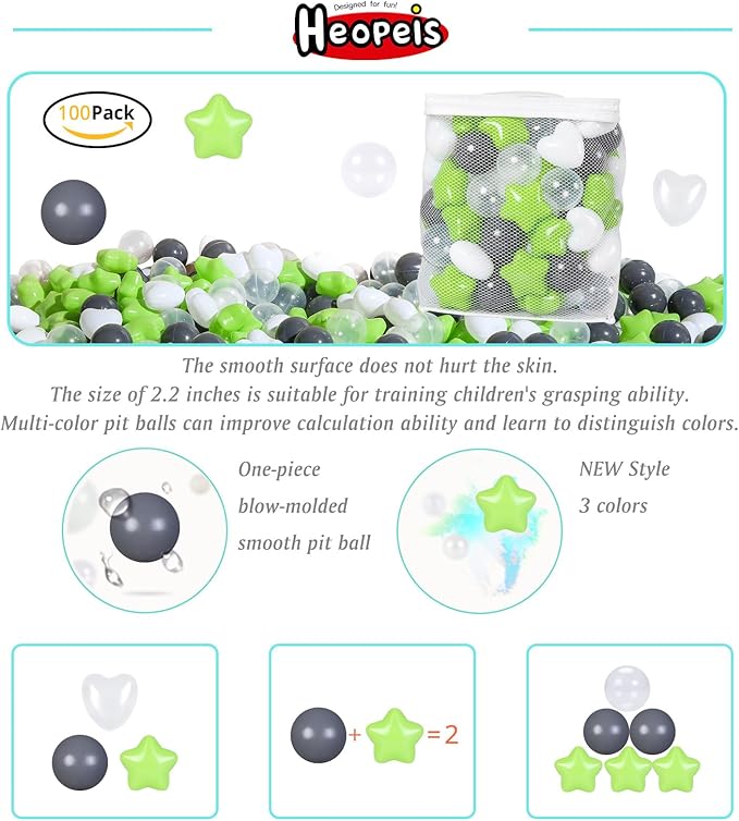 Ball Pit Balls Pack of 100 200 500 - Star and Round Set BPA Free Phthalate Free Non-Toxic Crush Proof Play Balls Soft Plastic Balls for Toddlers Baby Kids Birthday Pool Tent Party