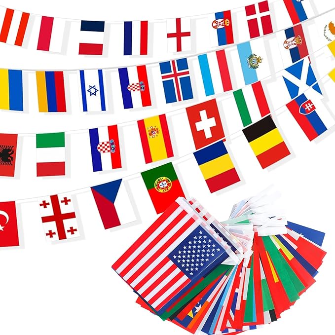 International Flags of The World 100 Countries Pennant Bunting World Flag Banner for Themed Parties, Grand Openings, Around the World Decorations