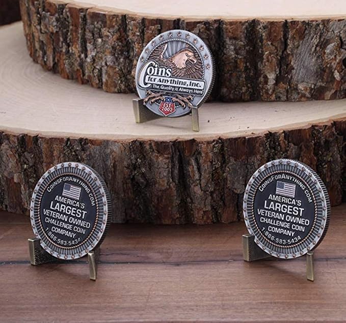 Coin Stand (6 Pack) - Coin Holder - Antique Brass Finish - Challenge Coin AA Medallion Token Holder - Veteran Owned Company!