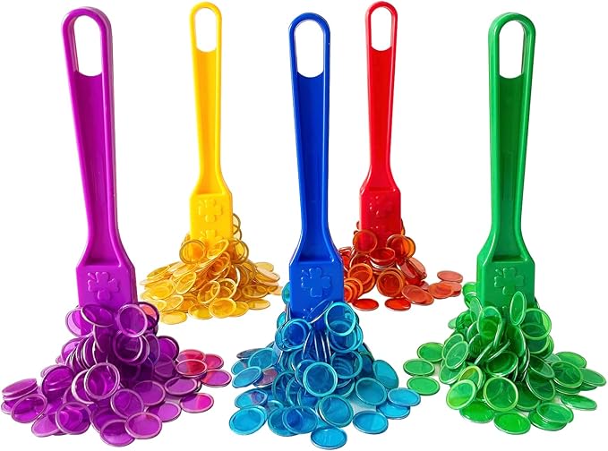 Yuanhe Magnetic Bingo Chips Set - 5 Colors Magnetic Wands with 500 Metal Chips for Counting and Sorting, Educational Activities