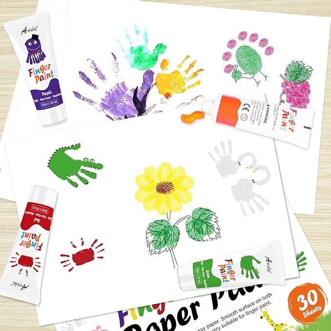 AROIC 8PCS Washable Finger Paint for Kids, Non-Toxic Finger Paints 8Colors, Art Supplies for Toddlers, Painting Supplies for Kids Boys Girls Gifts, Hand Paint DIY Crafts