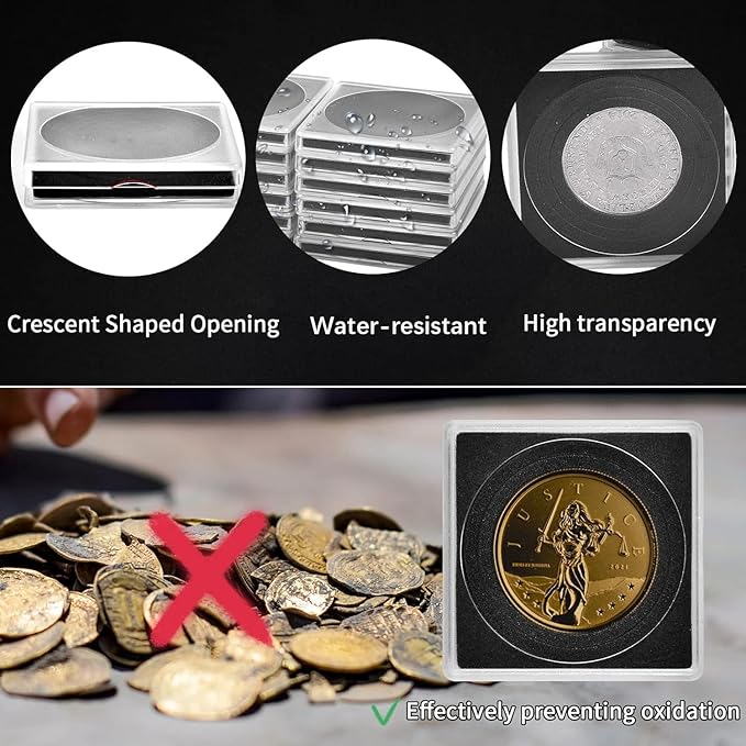 Coin Snap Holders, 20 Pieces Silver Dollar Coin Holder, Coin Capsule Storage Box with 5 Size (20/25/30/35/40 mm) Adjustable Gaskets, Coins Collection Supplies for Collectors-(Black, 20 pcs)