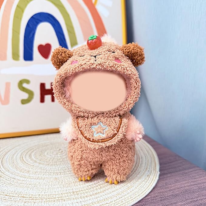 17CM Doll Clothes Set Brown Bear Hood + Brown Jumpsuit, Fashion Cute Dress-Up Clothes for Doll Accessories Outfit(No Doll Included)(LBB Clothes 9)