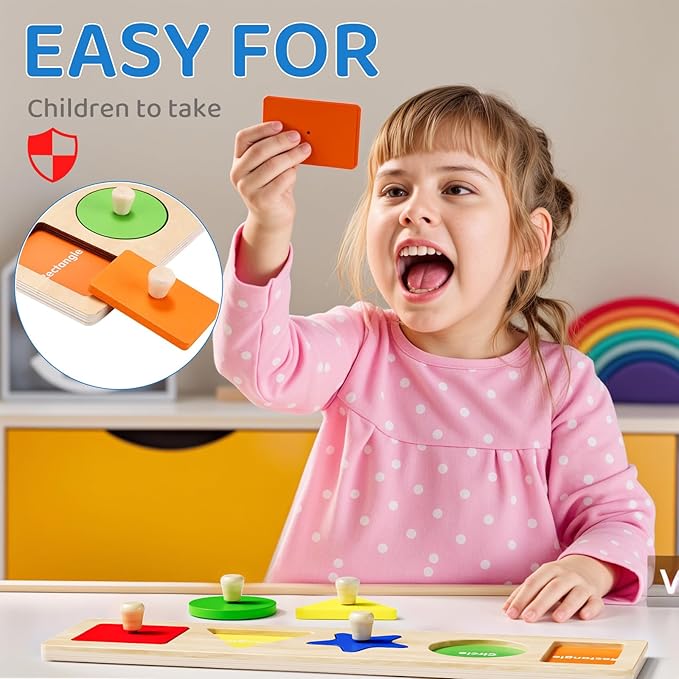 First Jumbo Knob Wooden Shape Puzzles for Toddlers 1-3,Montessori Shapes Sorter for1-2 Year Old,Preschool Learning Peg Puzzle Toys for Baby Kids,1-2 Year Old Boy Girl