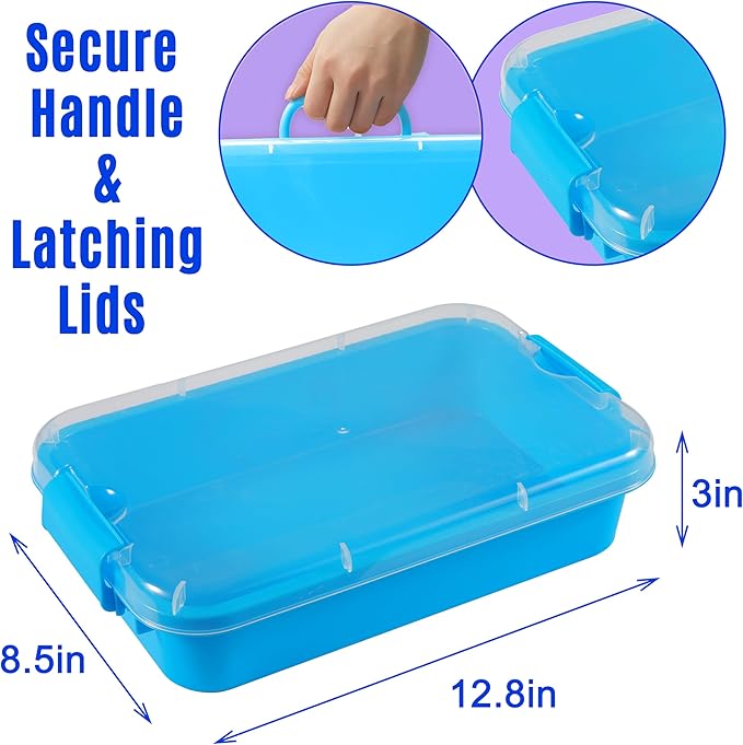 3 Pack,Empty Sensory Bin,13.5 Inch Storage Container,Portable Plastic Storage Bins, Stackable Play Tray for toys,arts,crafts and sand.