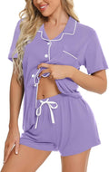 SWOMOG Womens Button Down Pajamas Set Short Sleeve Sleepwear Bride Soft Pj Lounge Sets XS-3XL