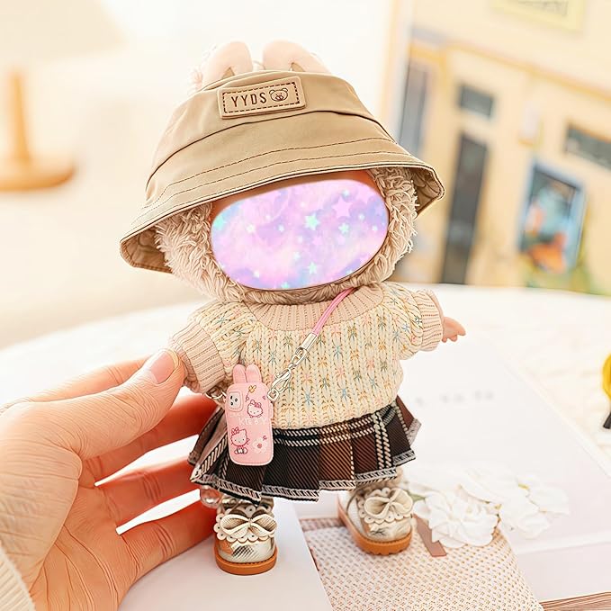 17cm Doll Clothes Set, 5 Pieces Dress Outfit Set for 6.7inch Doll Suit, Fashion Chic Hat & Clothes Accessories for 1st/2nd/3rd Gen Dolls Play & Display Brown