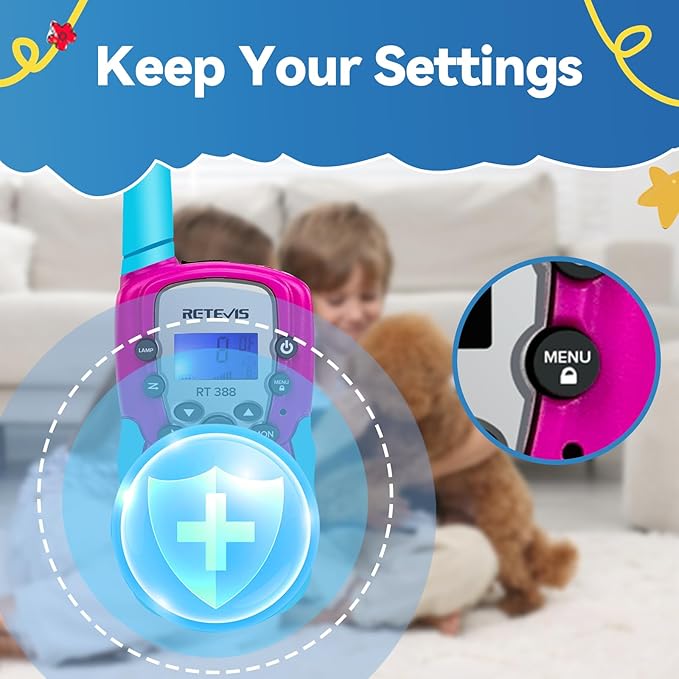 Retevis RT388 Kids Walkie Talkies, 2 Way Radio 22 CH Walkie Talkie, Clear Sound Flshlight VOX, Toys Gifts for 6-12 Year Old Boys Girls, Toys for 6-12 Year Old Camping Outdoor Games(Blue Pink 1 Pair)