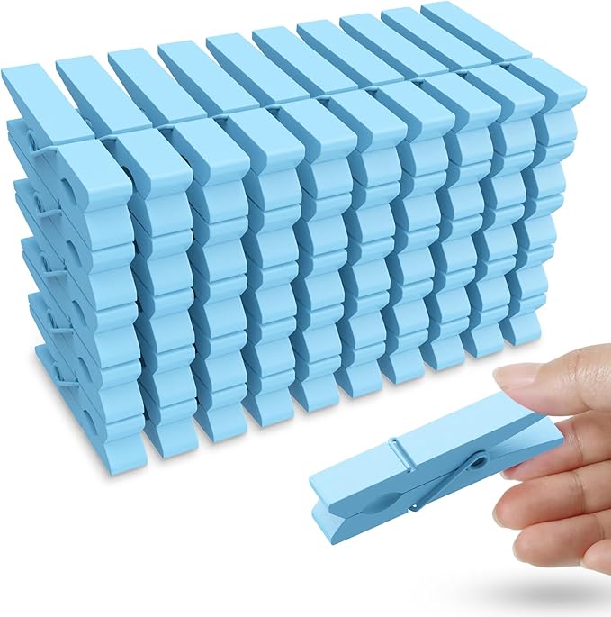 50PCS Colored Wooden Clothespins, 2.9inch Blue Clothes Pins for Clip Pictures Photos Decorative, Small Colorful Wood Decoration Closepins Clips