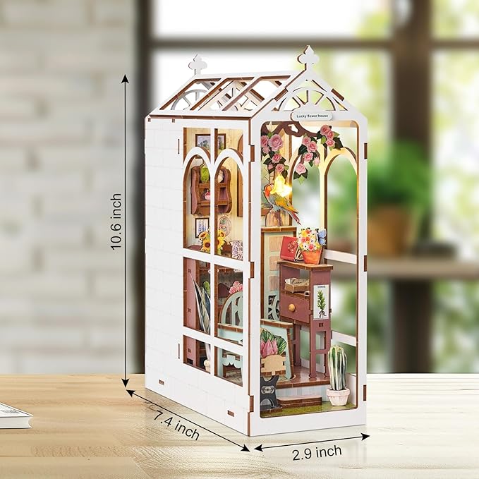 DIY Book Nook Kit, 3D DIY Miniature Dollhouse Kit, Wooden Booknook Bookshelf Insert Decor, Wood Dollhouse Bookend Model, Gift for Adults, Garden House