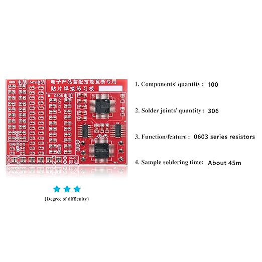 Soldering Practice Kit DIY Red PCB 0603 Series Resistors SMD SMT Electronics Projects Soldering Kit Simple Welding Skills Learn Soldering Kit for Beginners (02H0703)