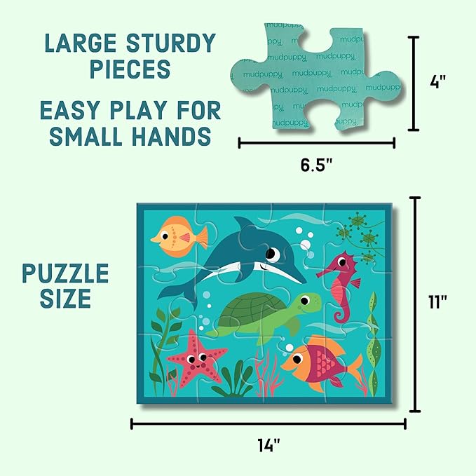 Mudpuppy Under the Sea – 12 Piece Puzzle with Reusable Zipper Pouch Featuring Colorful and Fun Illustrations of Ocean Creatures Perfect for Easy Storage and Travel