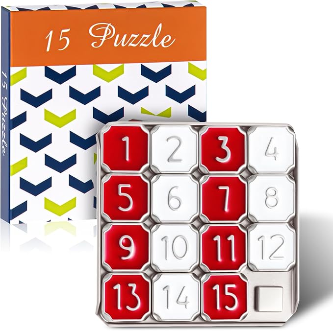 Metal Number Slide 15 Puzzle Red and White Number Sliding Puzzle Educational Pocket Funny Christmas IQ Game Gift for Teens and Adults, Ideal for Learning Tool Party Favors,1 Pack