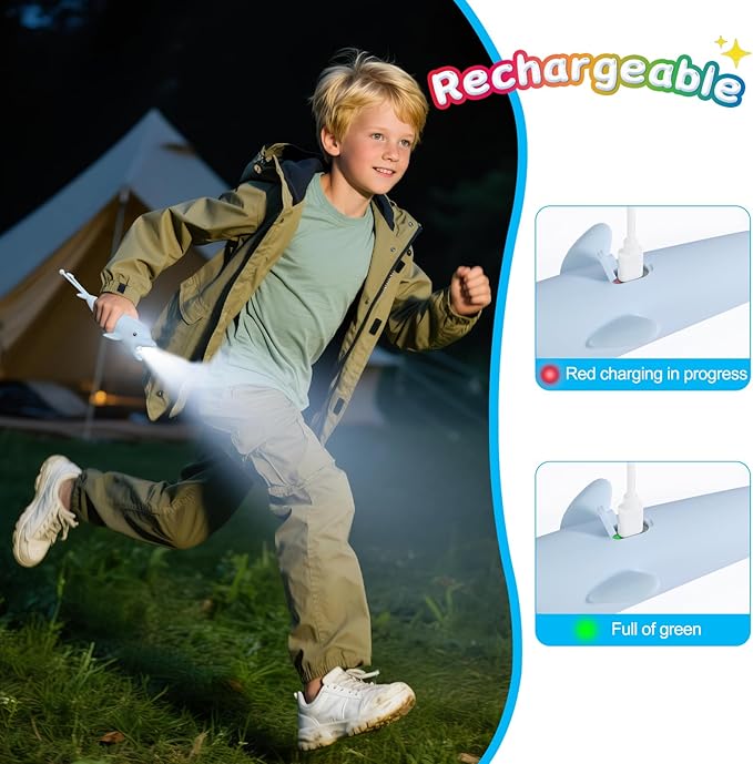 Tremdwoto Kids Flashlight Rechargeable, Small LED Child Flashlights, Birthday Gifts for Boys&Girls, Flash Light, Handheld Flashlights for Children, Dolphin Toddler Flashlight for Camping, Home-1 Pack