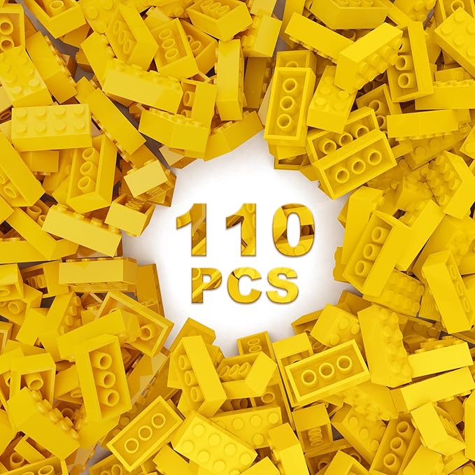 Classic Building Bricks 2x4, Compatible with Lego Parts and Pieces 3001, 110 Piece Bulk Building Block, Creative Building Block for Age 6+ Boys Girls and Bulk Enthusiast (Yellow)