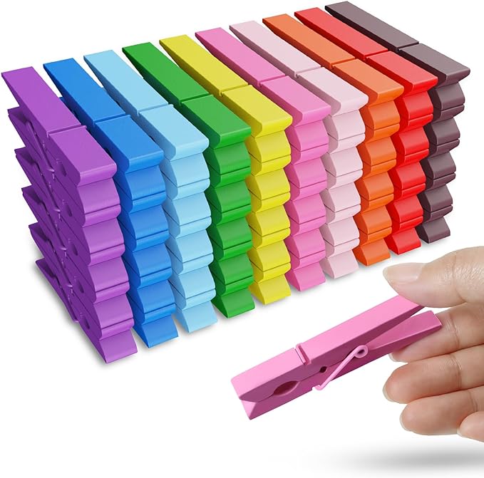 50PCS Colored Wooden Clothespins, 2.9inch 10 Color Clothes Pins for Clip Pictures Photos Decorative, Small Colorful Wood Decoration Closepins Clips,10 Color Each 5Pcs (Colored)