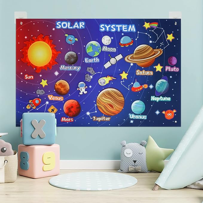 OKOOKO Solar System Felt Story Board Set 41PCS 43x29inch Outer Space Universe Storytelling with Hooks Astronaut Planets Galaxy Preschool Craft Early Learning Interactive Play Kit for Toddlers Kids 4+