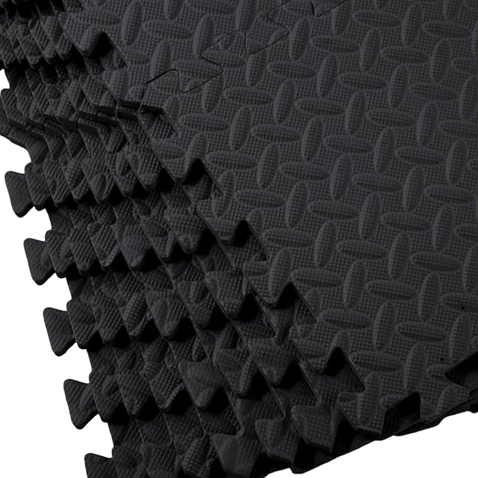 Shihanee 16 Pcs Foam Floor Baby Tiles 11.81 x 11.81 inches Foam Floor Mats Play Mats Bulk with Borders Interlocking for Kids Baby Playroom Nursery Gym（Black）