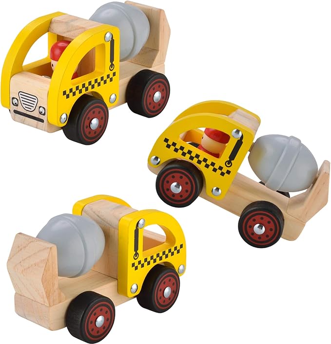Wooden Push Car Toys for Infants 12-18 Months, 2 Pcs Baby Vehicle Toys Hand Push Car for 1 2 Year Old Boys Girls (Cement Truck + Road Roller)