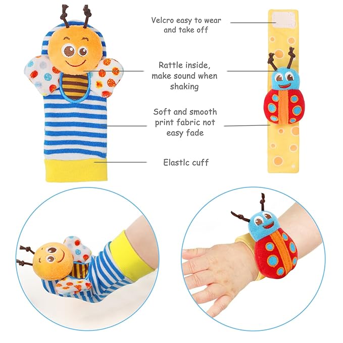 Baby Hanging Rattle, Wrist Rattles Foot Finder Rattle Sock, Hand and Feet Rattle Toy, Newborn Present Baby Shower Birthday Gift Set for0 3 6 9 12 24 to 36 Months Babies(12 E)
