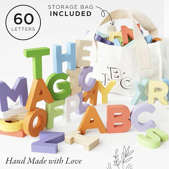 Le Toy Van - Wooden Letters in a Bag Toy, Plastic Free | Suitable for Age 18+ Months