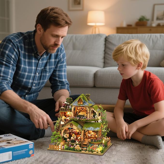 Miniature House Kit, 3D Wooden Puzzles for Adults, DIY Miniature Kit, Dollhouse Kit, Mini House Building Kit, Doll House Kits for Adults Teen to Build (Forest Adventure)