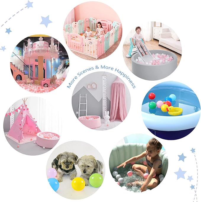 Ball Pit Balls Pack of 100 200 500 - Star and Round Set BPA Free Phthalate Free Non-Toxic Crush Proof Play Balls Soft Plastic Balls for Toddlers Baby Kids Birthday Pool Tent Party