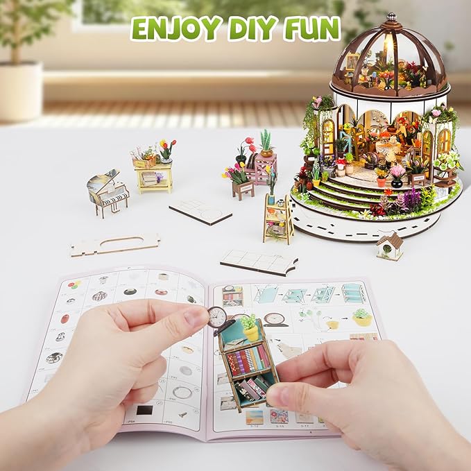 DIY Miniature House Kit,Tiny House Hanging Garden with Furniture & LED,DIY Dollhouse Miniature Kit for Adults Teen,Mini House Building kit,3D Wooden Craft Mini Model Kit,Birthday Gifts Home Decor