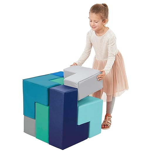 ECR4Kids SoftZone Brainy Building Blocks, Foam Puzzle, Contemporary, 7-Piece