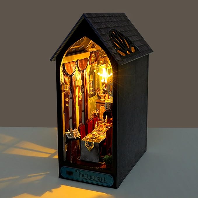Domigard Book Nook Kit - DIY Miniature House Kit Bookshelf Decor 3D Wooden Dollhouses for Adults Teens LED Book Nook Kits for Adults Unique Birthday Christmas Gift for Family and Friends