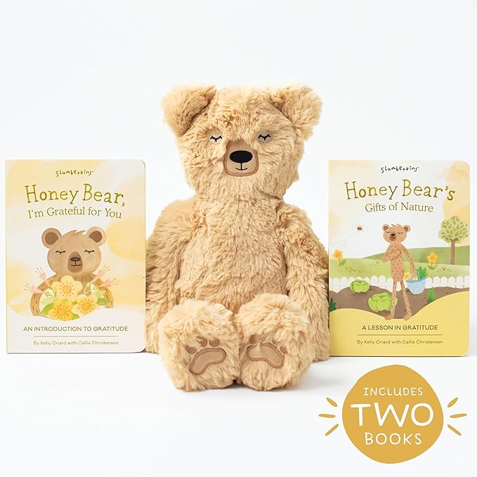 Slumberkins 14" Honey Bear Kin & 2 Board Books Complete Set Bundle | Promotes Gratitude, Respect & Sharing | Social Emotional Tools for Ages 0+ (Honey Bear Kin Plush + 2 Board Books)