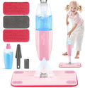 Dreamon Kids Spray Mop - Real Working Toddler Cleaning Set with Water Sprayer & 3 Washable Mop Pads & Scraper, Pretend Play Montessori Housekeeping Toys Gifts for Toddlers Kids Girls Boys(Pink)