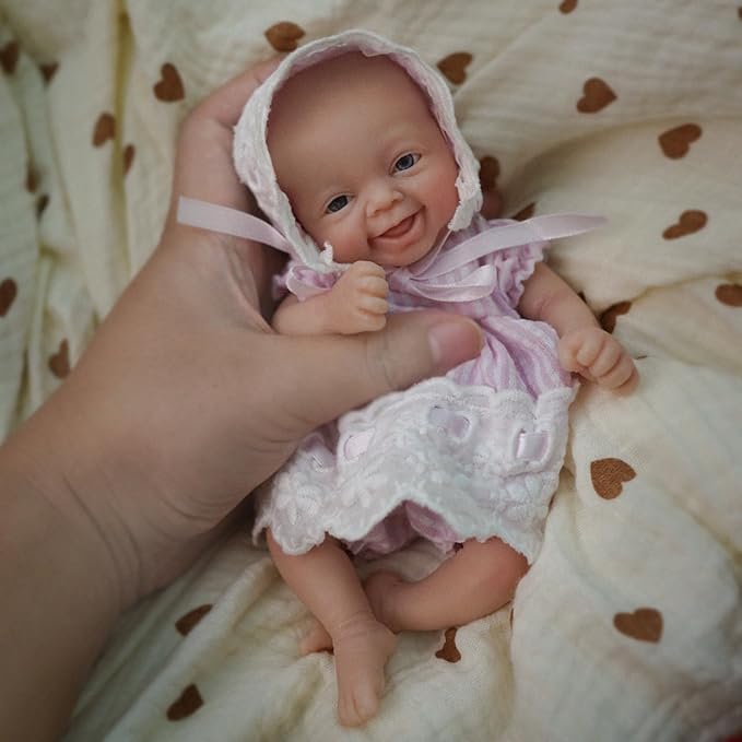 7" Girl Micro Preemie Full Body Silicone Baby Doll,Mini Realistic Newborn Baby Doll Real Life Miniature Baby Doll with Feeding Accessories
